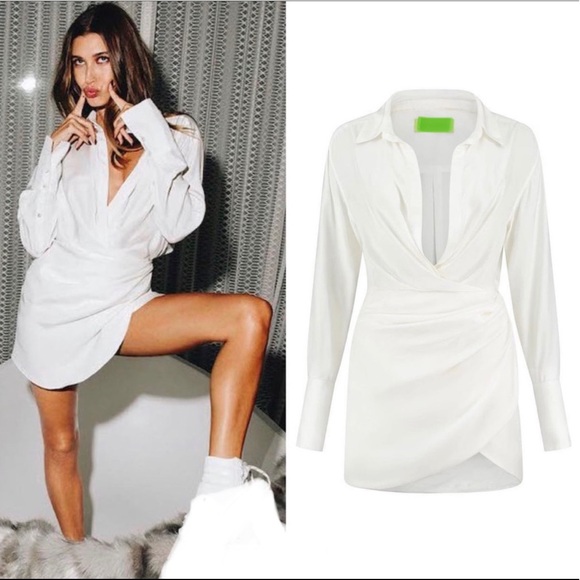 Naha Draped Sexy Mini Shirt Wrap Ruched Mini Dress - Picture 2 of 16